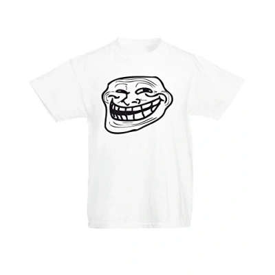 Image of Troll Face Meme, Kids Printed T Shirt White/Black 12 13 Years