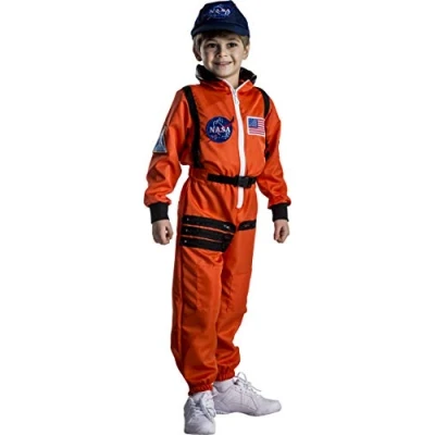 Image of Dress Up America Astronaut Costume for Kids NASA Orange Spacesuit Boys &amp; Girls ​Dress Role Play, 12 14 Years