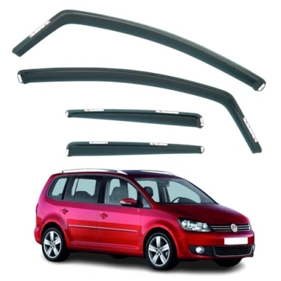 Image of Set Of 4 Wind Deflectors Compatible with VOLKSWAGEN TOURAN 2003 2004 2005 2006 2007 2008 2009 2010 2011 2012 2013 2014 Models.