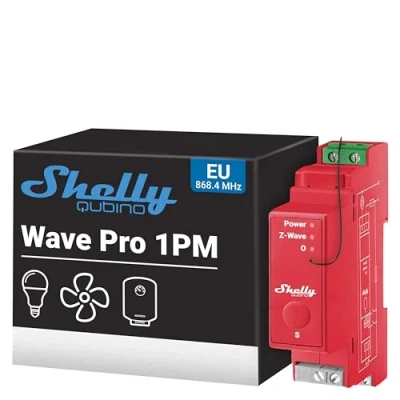 Image of Shelly Wave Pro 1PM, 1 Channel Z Smart Switch Module with Power Metering, 16A, High reliability, DIN rail mountable, Extended Network Repeater, SmartStart Set up