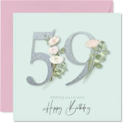 Image of 59th Birthday Cards for Women Fancy Floral Flowers Happy Card 59 Year Old Woman Auntie Daughter Grandma Nan, 145mm Bday Greeting
