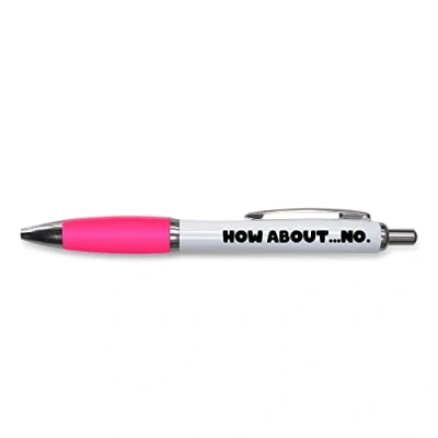 Image of Tongue in Peach Funny Novelty Push Pen Gift Ballpoint Pens How About No Office Joke Stationary PINK PP156