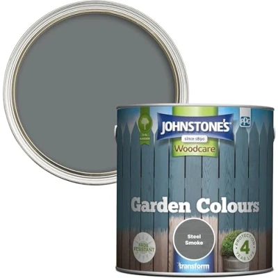 Image of Johnstone’s Garden Colours Steel Smoke Exterior Wood Paint Fade Resistant Suitable for Furniture Outdoors Fence Dry in 2 hours 12m2 Coverage per Litre 2.5L