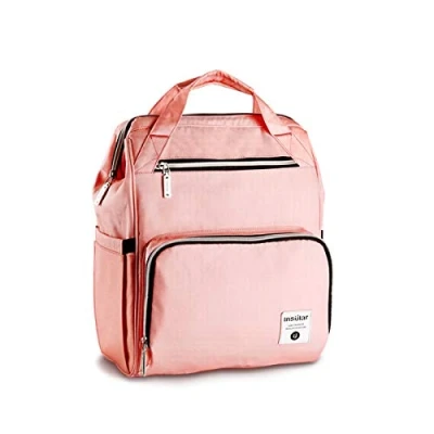 Image of SONARIN New Baby Nappy Changing Backpack with Mat and Stroller Strap,Multifunction,Diaper Bag,Travel Organizer,Waterproof, Large Capacity, Stylish Durable(Pink)