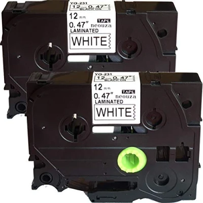 Image of NEOUZA 2PK Compatible for Brother P Touch Laminated TZe TZ Label Tape Cartridge 12mm x 8m (TZe 231 Black on White)
