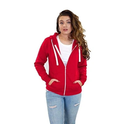 Image of True Face Ladies Hoodie Zip Up Plain Womens Sweatshirt Fleece Full Zipper Hooded Long Sleeve Zipped Top Hot Pink UK 8