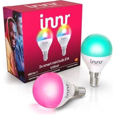 Image of Innr Zigbee E14 Smart Bulb, LED Light Bulbs White &amp; Colour, Works with Hue*, Amazon Echo 4th Gen., Alexa (Bridge Required), Small Screw Dimmable, 460 Lumen, 2 Pack