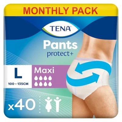 Image of TENA Pants Maxi, 40 Pairs, Unisex Incontinence (4 x 10 Packs) for Women and Men with Heavy Bladder Weakness, Designed Everyday Life Triple Protection Dual Absorption Zones, Size L