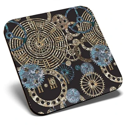Image of Great Single Coaster Square Steampunk Gears Pattern Clockwork Glossy Quality Coasters Tabletop Protection for Any Table Type #24259