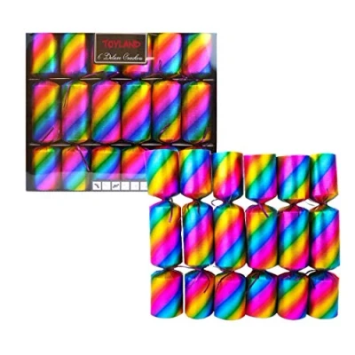 Image of Toyland® Pack Of 6 34cm Luxury Bright Rainbow Design Christmas Crackers Colourful Decorations Pride LGBT