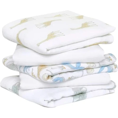 Image of aden + anais essentials 5 pack cotton muslin squares natural history