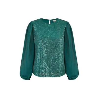 Image of Yumi Green Sequin Top with Sheer Sleeves 14