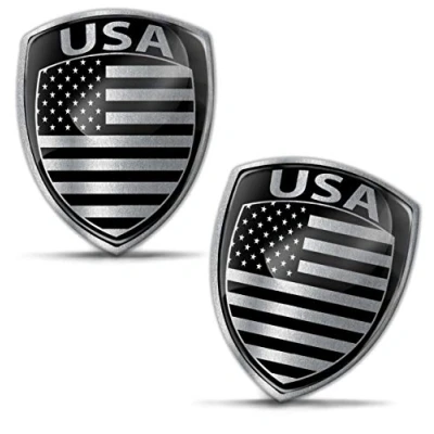 Image of Biomar Labs® 2 x 3D Domed Silicone Badge Stickers Decal Emblem Car Motorcycle Helmet USA United States of America American Star Silver National Flag F 158