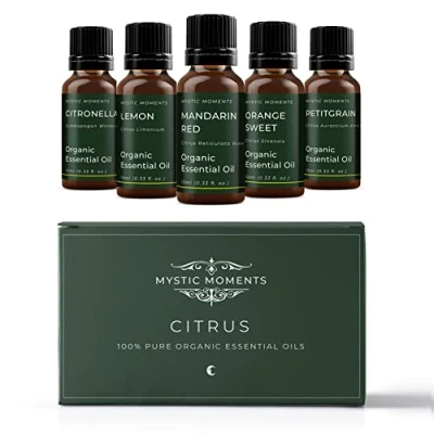 Image of Mystic Moments Citrus Organic Essential Oil Gift Starter Pack 5x10ml Citronella, Lemon, Mandarin Red, Orange Sweet, Petitgrain Perfect as a