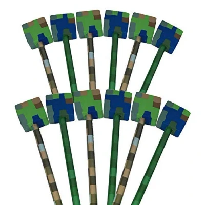 Image of 12 x Block Camouflage Pixel Design Pencils with Topper Erasers. Ideal Party Bag Fillers Fillers, Student Gifts and Cheap for Kids