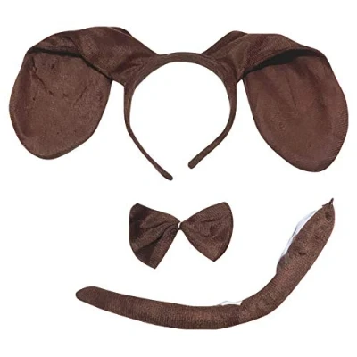 Image of Petitebelle Long Ear Dog Headband Bowtie Tail 3pc Costume (Brown 2, One Size)