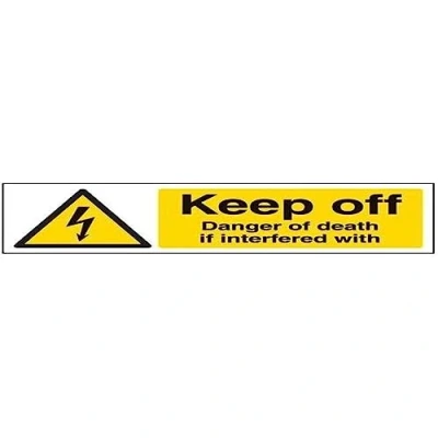 Image of V Safety Keep Off, Danger Of Death If Interfered With Warning Sign 300mm x 100mm Self Adhesive Vinyl