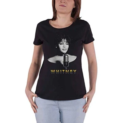 Image of Whitney Houston Ladies T Shirt Black and White Photo Official Womens Skinny Fit L