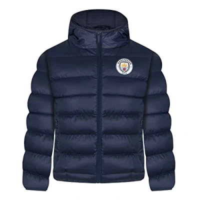 Image of MANCHESTER CITY FC Official Gift Boys Quilted Hooded Winter Jacket 2 3 Years Navy Blue