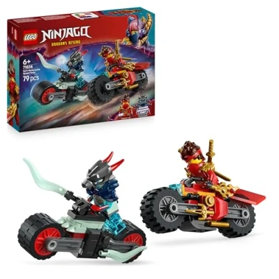Image of LEGO NINJAGO Kai’s Motorcycle Speed Race Set 2 Ninja Motorbike Toys with Spinning Wheels plus Minifigures Weapon Accessories Gift for 6+ Year Old Boys &amp; Dragons Rising Fans 71838