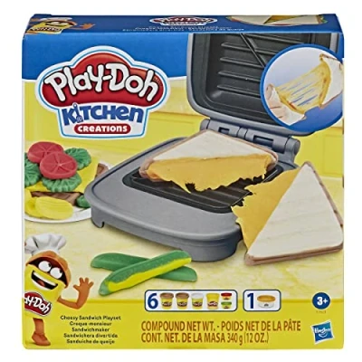 Image of Play Doh Kitchen Creations Cheesy Sandwich Food Set for Kids 3 Years and Up Elastix Compound 6 Additional Colours