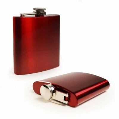 Image of E volve Modern Style Hip Flask 6 Oz Stainless Steel Smooth Crimson Red Gloss Finish
