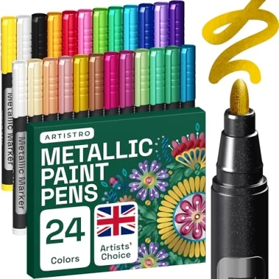 Image of ARTISTRO 24 pack Metallic markers for coloring medium tip, pre activated