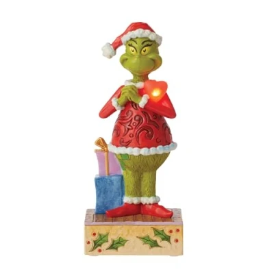 Image of Grinch by Jim Shore Happy with Blinking Heart Figurine