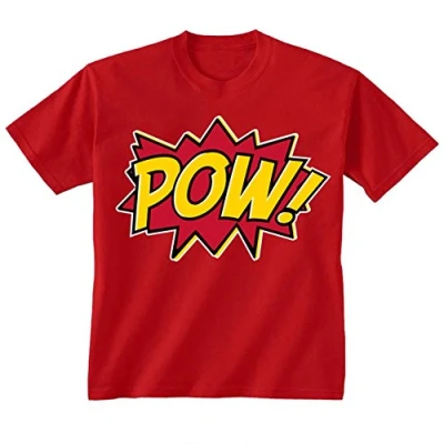 Image of Flip Youth Kids Childrens Pow Retro Comic Super Hero Cartoon T Shirt Red 9 11 Years (L)