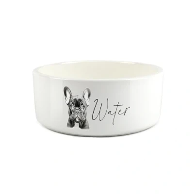 Image of Frenchie Pet Bowl Black &amp; White French Bulldog Portrait Large Ceramic Water Dish For Dogs