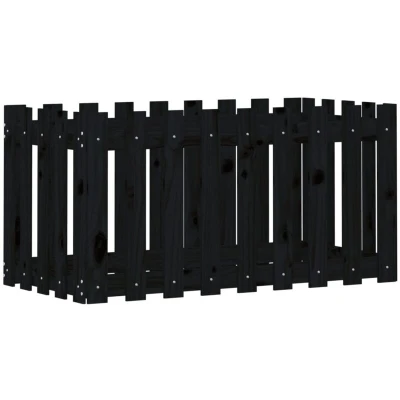Image of vidaXL Garden Raised Bed with Fence Design Black 100x50x50 cm Solid Wood Pine