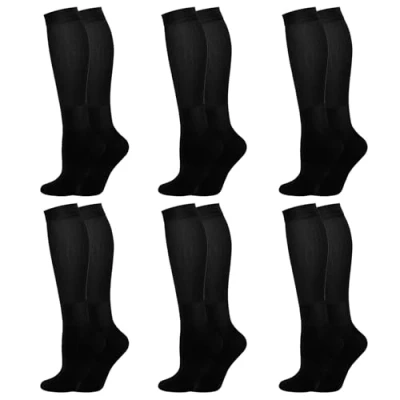 Image of 6 Pack Compression Socks for Women &amp; Men,Elastic Support Stockings, GraduatedSupport, Medical Socks, Non Slip Breathable Flight Ideal Running, Sports, Travel (Black, L/XL)