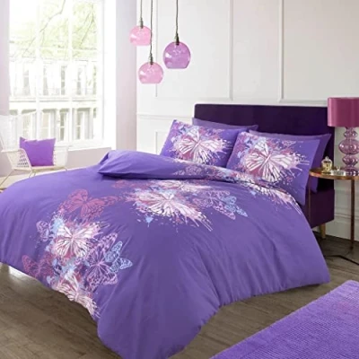 Image of Luxury Printed Duvet Cover Sets Butterfly With Matching Pillow Case Easy Care Soft Bedding Gift Pack (King, Purple)