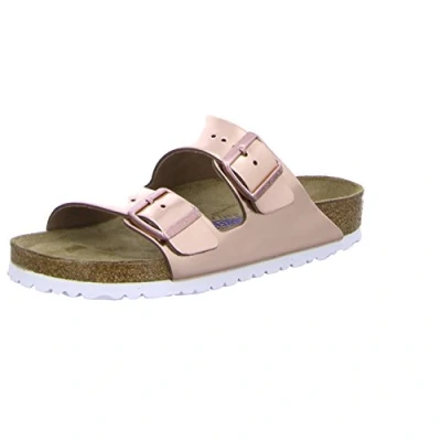 Image of Birkenstock Arizona NL SFB Regular Slippers, Women&#039;s, Size: 3.5, Metallic copper Leather