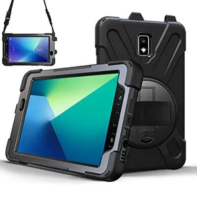Image of TECHGEAR X Case fits Samsung Galaxy Tab Active 2 8.0&quot; (SM T390 / SM T395) Tough Rugged HEAVY DUTY Armour Shockproof Impact with 360 Rotating Stand, Hand Strap and Shoulder Black