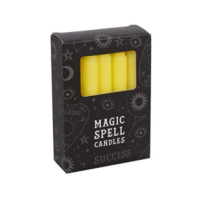 Image of Spirit of Equinox Magic Spell Success Set 12 Yellow Candles 10cm, 10.3 x 7.3 2.5 cms