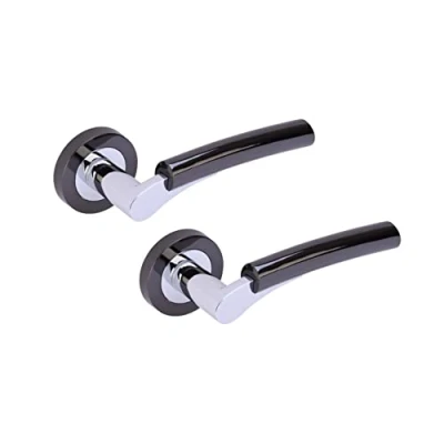 Image of HANDLEZONE® Raida Lever On Round Rose Door Handles, Internal Passage Latch 1 Set Dual Finish Black Nickel/Polished Chrome