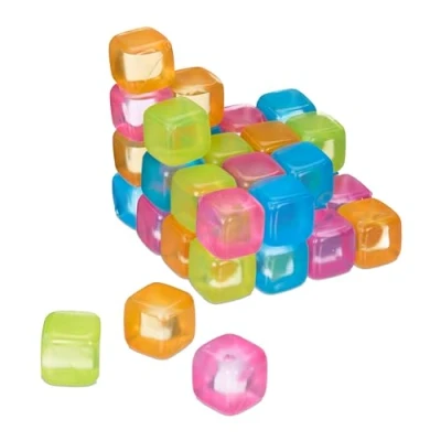 Image of Relaxdays Ice Cubes, Set of 36, Reusable, XXL Size, for Parties, Refreezable, Plastic, to Cool Down Drinks, Colourful, 4 x cm