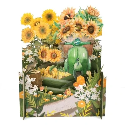 Image of Vespa &amp; Sunflowers 3D Pop Up Any Occasion Greeting Card By Alljoy Cards MN007