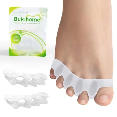 Image of Bukihome Toe Separators, 4 Pair Soft Gel Spacers to Correct Bunions, Claw Toes,Hammer Toes, Foot Pain for Women &amp; Men,Black+M