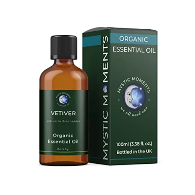 Image of Mystic Moments Organic Vetiver Essential Oil 100ml Pure &amp; Natural for Diffusers, Aromatherapy Massage Blends Vegan GMO Free