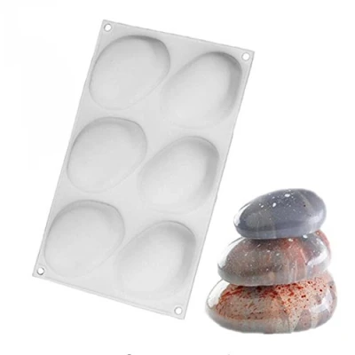 Image of VALINK 6 Cavity Elliptical Pebble Stone Silicone Cake Mold Chocolates Jelly Dessert Mousse Mould Bakeware Pan for Pastry Fondant Soap Sweet, Baking Mat Kitchen Tin Tool