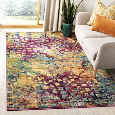 Image of SAFAVIEH Boho Chic Teppich für Wohnzimmer, Esszimmer, Schlafzimmer Monaco Collection, Kurzer Flor, Pink und Multi, 122 X 170 cm