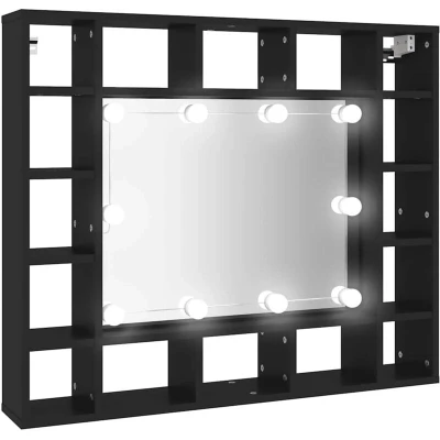 Image of vidaXL LED Mirror Cabinet Wall Mounted Engineered Wood Acrylic Unit with Multiple Compartments Black 91x15x76.5 cm