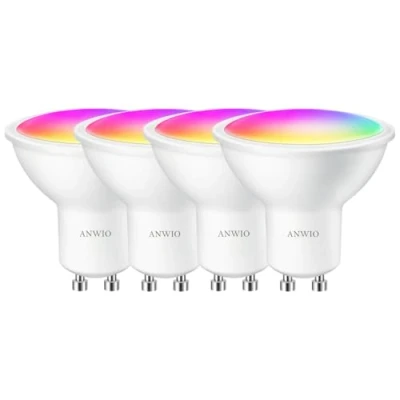 Image of ANWIO GU10 WiFi Smart Bulb, Dimmable Colour Changing Alexa Light Bulbs GU10,5W Bulb,350Lm,Combining with Alexa,Echo,Google Assistant,Smart Life GU10,No Hub Required(4 PCS)