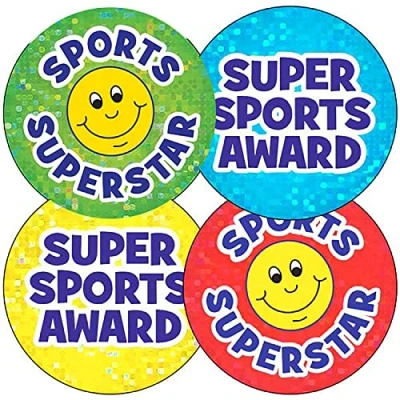 Image of 175 Mixed Holographic Sparkly Smiley Sports Superstar PE Praise Teachers Reward Stickers 37mm Primary Teaching Services