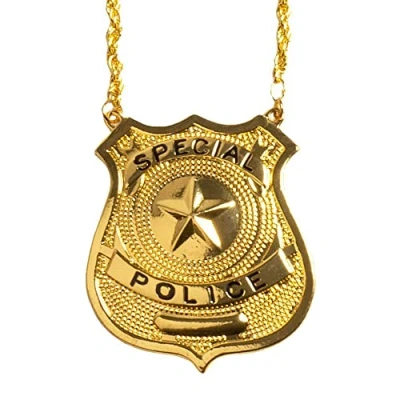 Image of Police Badge Sheriff FBI Gold Necklace Special Cop Officer Fancy Dress Accessory