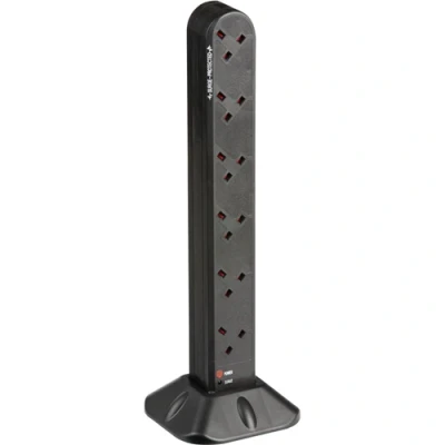 Image of KnightsBridge Surge Protected UK Extension Socket Tower Black 12 Gang