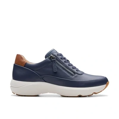 Image of Clarks Women&#039;s 261766494 Sneaker, Navy Leather, 7.5 UK