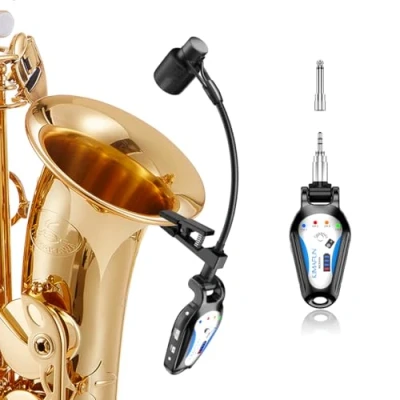 Image of KIMAFUN Wireless Saxophone Microphone System, Clip On Instrument for Sax Trumpet Audio Recording and Saxophonist Musicians Performances, Compatible with Mixers, Speakers, PA Systems